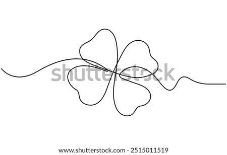 Continuous one line drawing of four leaf clovers. Isolated on white background vector illustration. Pro vector, Clover four-leaf in Continuous one line art drawing