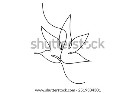 Maple leaf One line drawing isolated on white background, Autumn Maple Leaf, Canada Day Continuous Line Drawing with Editable Stroke and Color Elements, Virginia Creeper Maple Leaf Continuous Line