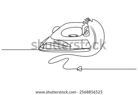 Vector illustration of iron. Modern flat in continuous line style. Continuous one line drawing of iron. One line drawing illustration of modern iron laundry. Home appliances concept single line