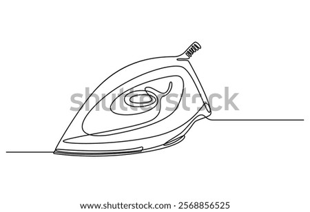 Vector illustration of iron. Modern flat in continuous line style. Continuous one line drawing of iron. One line drawing illustration of modern iron laundry. Home appliances concept single line