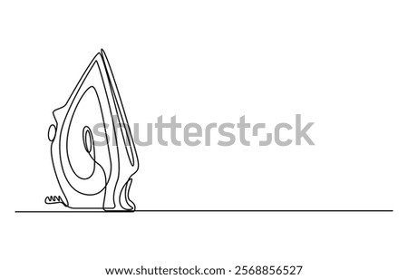 Vector illustration of iron. Modern flat in continuous line style. Continuous one line drawing of iron. One line drawing illustration of modern iron laundry. Home appliances concept single line