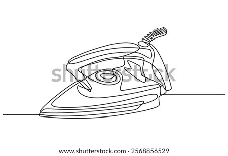 Vector illustration of iron. Modern flat in continuous line style. Continuous one line drawing of iron. One line drawing illustration of modern iron laundry. Home appliances concept single line