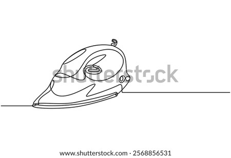 Vector illustration of iron. Modern flat in continuous line style. Continuous one line drawing of iron. One line drawing illustration of modern iron laundry. Home appliances concept single line