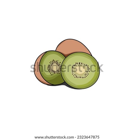 Vector illustration of three very kiwi fruits and two of them are split