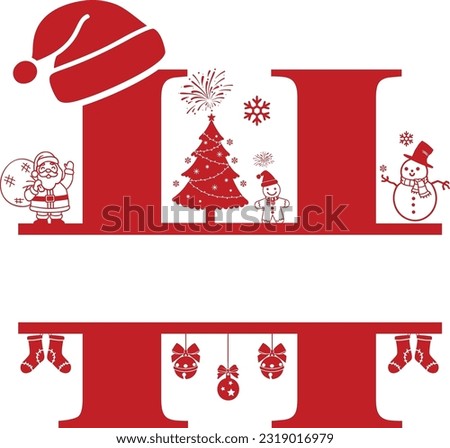 Letter H, H Christmas Monogram, Letter H Silhouette with Christmas symbols, Christmas logo, Christmas Design for Print, Screen Print T-Shirt