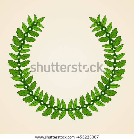 Wreath with green leaves.  Green coat of arms.  Vector illustration.