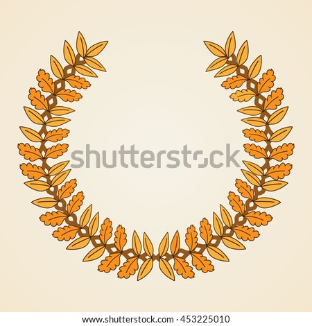 Wreath with yellow leaves. Golden coat of arms.  Vector illustration.