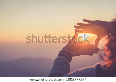 Image, Stock Photo Tranquil woman with retro lamp in dark room