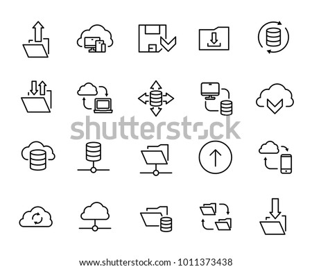 Simple collection of data exchange related line icons. Thin line vector set of signs for infographic, logo, app development and website design. Premium symbols isolated on a white background.