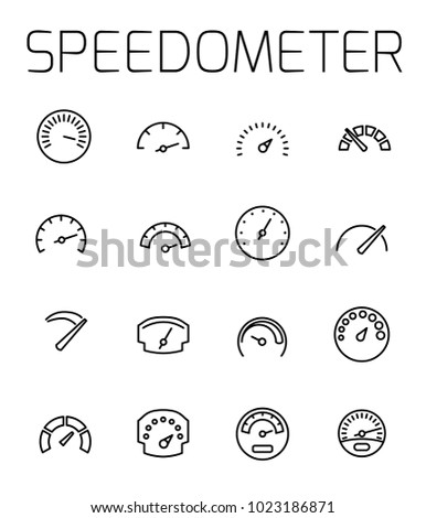 Speedometer related vector icon set. Well-crafted sign in thin line style with editable stroke. Vector symbols isolated on a white background. Simple pictograms.