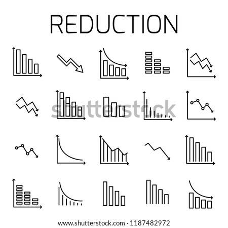 Reduction related vector icon set. Well-crafted sign in thin line style with editable stroke. Vector symbols isolated on a white background. Simple pictograms.