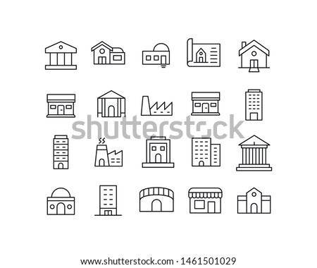 Premium set of buildings line icons. Web symbols for web sites and mobile app. Modern vector symbols, isolated on a white background. Simple thin line signs.