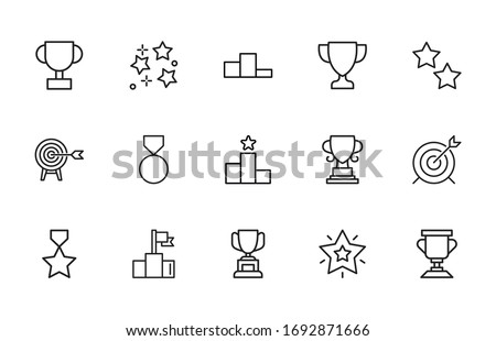 Big set of competitions line icons. Vector illustration isolated on a white background. Premium quality symbols. Stroke vector icons for concept or web graphics. Simple thin line signs.  Stockfoto © 