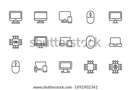Simple set of computer icons in trendy line style. Modern vector symbols, isolated on a white background. Linear pictogram pack. Line icons collection for web apps and mobile concept.