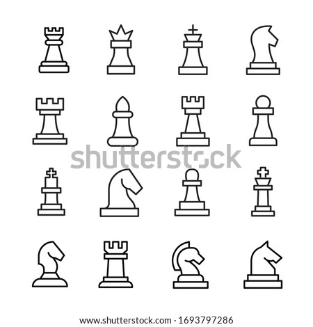 Set of chess related vector line icons. Premium linear symbols pack. Vector illustration isolated on a white background. Web symbols for web sites and mobile app. Trendy design. 