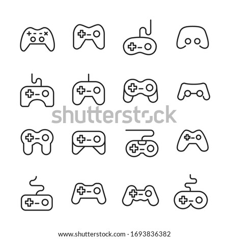 Gamepad line icons set. Stroke vector elements for trendy design. Simple pictograms for mobile concept and web apps. Vector line icons isolated on a white background. 