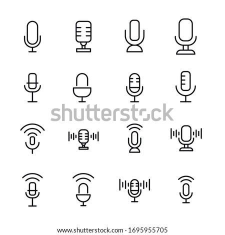 Microphone line icons set. Stroke vector elements for trendy design. Simple pictograms for mobile concept and web apps. Vector line icons isolated on a white background. 