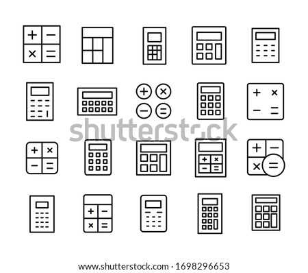 Vector line icons collection of calculator. Vector outline pictograms isolated on a white background. Line icons collection for web apps and mobile concept. Premium quality symbols