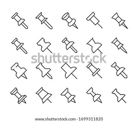 Vector line icons collection of push pin. Vector outline pictograms isolated on a white background. Line icons collection for web apps and mobile concept. Premium quality symbols