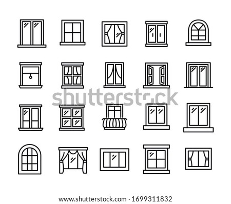 Big set of window line icons. Vector illustration isolated on a white background. Premium quality symbols. Stroke vector icons for concept or web graphics. Simple thin line signs. 
