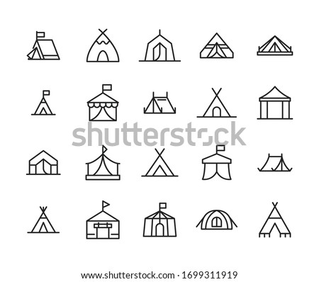 Icon set of tent. Editable vector pictograms isolated on a white background. Trendy outline symbols for mobile apps and website design. Premium pack of icons in trendy line style.