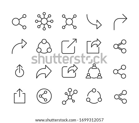 Share line icons set. Stroke vector elements for trendy design. Simple pictograms for mobile concept and web apps. Vector line icons isolated on a white background.  商業照片 © 