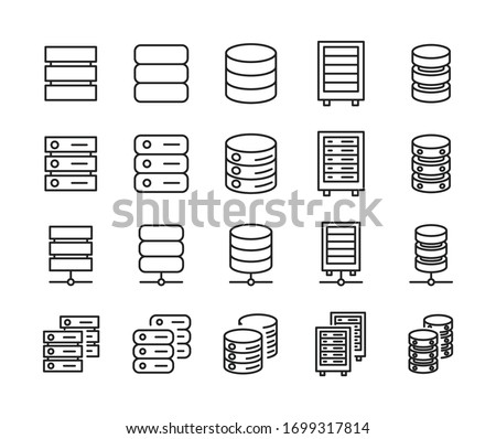 Database line icons set. Stroke vector elements for trendy design. Simple pictograms for mobile concept and web apps. Vector line icons isolated on a white background. 