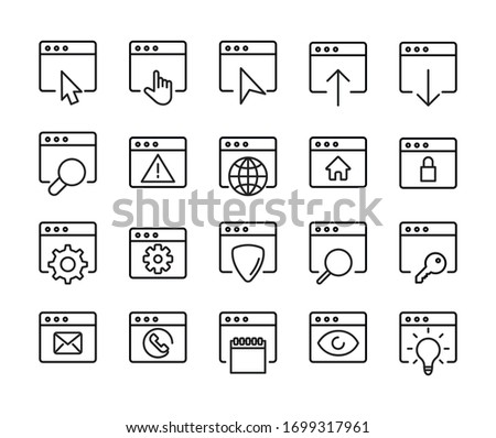 Browser line icons set. Stroke vector elements for trendy design. Simple pictograms for mobile concept and web apps. Vector line icons isolated on a white background. 