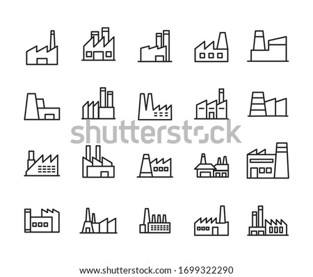 Simple set of factory icons in trendy line style. Modern vector symbols, isolated on a white background. Linear pictogram pack. Line icons collection for web apps and mobile concept.