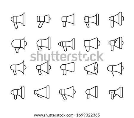 Icon set of megaphone. Editable vector pictograms isolated on a white background. Trendy outline symbols for mobile apps and website design. Premium pack of icons in trendy line style.