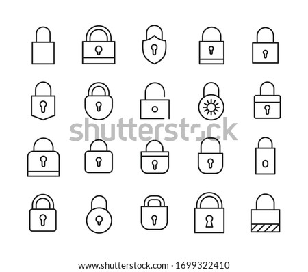 Big set of lock line icons. Vector illustration isolated on a white background. Premium quality symbols. Stroke vector icons for concept or web graphics. Simple thin line signs. 