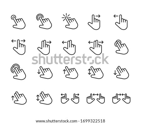 Gesture line icons set. Stroke vector elements for trendy design. Simple pictograms for mobile concept and web apps. Vector line icons isolated on a white background. 