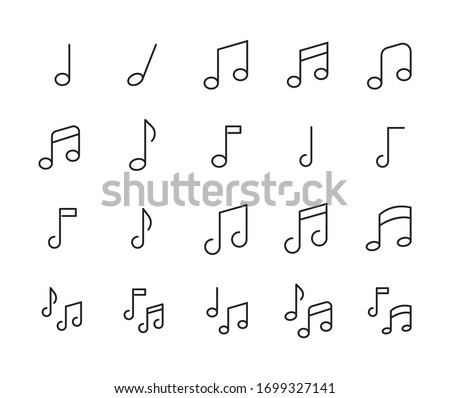Stroke line icons set of music note. Simple symbols for app development and website design. Vector outline pictograms isolated on a white background. Pack of stroke icons. 