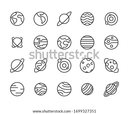 Simple set of planet icons in trendy line style. Modern vector symbols, isolated on a white background. Linear pictogram pack. Line icons collection for web apps and mobile concept.