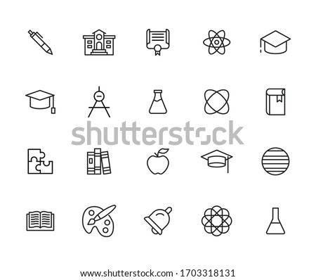 Simple set of school modern thin line icons. Trendy design. Pack of stroke icons. Vector illustration isolated on a white background. Premium quality symbols.