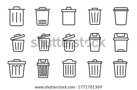 Simple set of trash can icons in trendy line style. Modern vector symbols, isolated on a white background. Linear pictogram pack. Line icons collection for web apps and mobile concept.