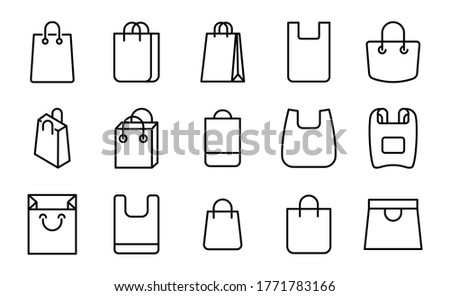 Icon set of shopping bag. Editable vector pictograms isolated on a white background. Trendy outline symbols for mobile apps and website design. Premium pack of icons in trendy line style.