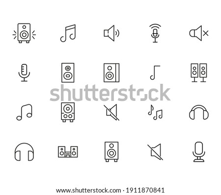 Set of music related vector line icons. Premium linear symbols pack. Vector illustration isolated on a white background. Web symbols for web sites and mobile app. Trendy design.