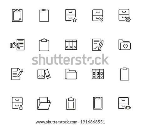 Set of folder related vector line icons. Premium linear symbols pack. Vector illustration isolated on a white background. Web symbols for web sites and mobile app. Trendy design.