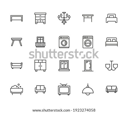 Interior line icons set. Stroke vector elements for trendy design. Simple pictograms for mobile concept and web apps. Vector line icons isolated on a white background.