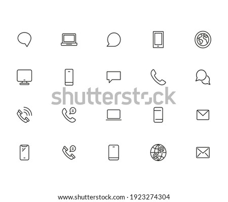 Set of communication related vector line icons. Premium linear symbols pack. Vector illustration isolated on a white background. Web symbols for web sites and mobile app. Trendy design.