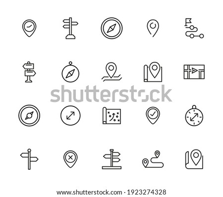 Map line icons set. Stroke vector elements for trendy design. Simple pictograms for mobile concept and web apps. Vector line icons isolated on a white background.