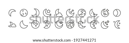 Set of simple moon line icons. Outline stroke object. Linear signs pack. Perfect for web apps and mobile.