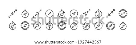 Premium pack of compass line icons. Stroke pictograms or objects perfect for web, apps and UI. Set of 20 compass outline signs. 