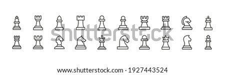 Simple line set of chess icons. Premium quality objects. Vector signs isolated on a white background. Pack of chess pictograms.