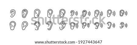 Editable vector pack of ear line icons. Trendy stroke signs for website, apps and UI. Premium set of ear thin line icons.