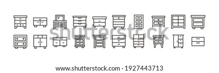 Editable vector pack of cabinet line icons. Trendy stroke signs for website, apps and UI. Premium set of cabinet thin line icons.