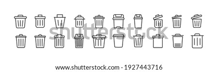 Simple line set of trash icons. Premium quality objects. Vector signs isolated on a white background. Pack of trash can pictograms.