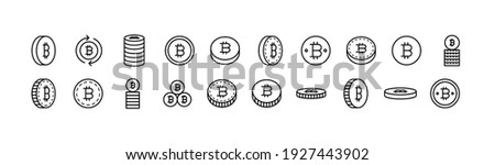 Premium pack of bitcoin line icons. Stroke pictograms or objects perfect for web, apps and UI. Set of 20 bitcoin outline signs. 