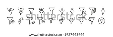 Editable vector pack of funnel line icons. Trendy stroke signs for website, apps and UI. Premium set of funnel thin line icons.